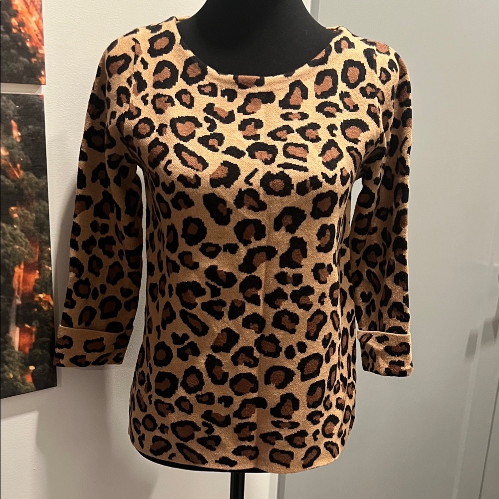 Tahari Leopard Print Top with 3/4 Cuffed Sleeves